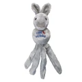 Brown plush fox  dog toy with long tethered ends and floppy ears.