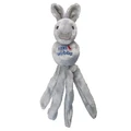 Brown plush fox  dog toy with long tethered ends and floppy ears.