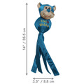 Green Rabit character toy with round head and tethered legs. Shown with product dimensions