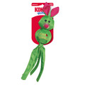Green Rabit character toy with round head and tethered legs. Shown in its retail packaging.