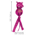 Green Rabit character toy with round head and tethered legs. Shown with product dimensions