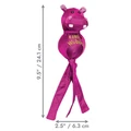Green Rabit character toy with round head and tethered legs. Shown with product dimensions