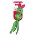 Green Rabit character toy with round head and tethered legs. Shown in its retail packaging.