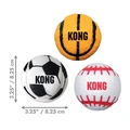 Orange and black - basketball themed tennis ball dog toy. Shown with product dimensions