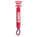 Red ballistic material- stick dog toy with “KONG” branding and rope handle. Shown in its retail packaging.