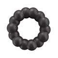 Black ring shaped dog toy with rounded texture all the way around.