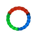 Circular dog toy with red, green, and blue segments.