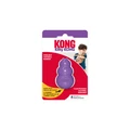 Purple natural rubber KONG Classic toy for cats. Shown in its retail packaging.