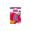 Purple natural rubber KONG Classic toy for cats. Shown in its retail packaging.