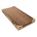 Cat scratcher with green catnip insert in cardboard base.