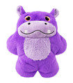 Purple hippo plush dog toy with rounded shape.