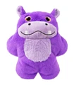 Purple hippo plush dog toy with rounded shape.