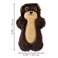 Brown otter plush dog toy with elongated body. Shown with product dimensions