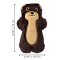 Brown otter plush dog toy with elongated body. Shown with product dimensions