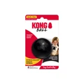 Black natural rubber ball dog toy with “KONG” embossed. Shown in its retail packaging.