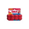 Red cylindrical dog toy with three stacked tiers and textured surface. Shown in its retail packaging.