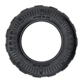 Black tire shaped dog toy with hollowed out center.