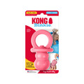 Pink pacifier natural rubber dog toy with smooth surface. Shown in its retail packaging.