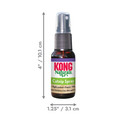 Catnip spray bottle with red and white label. Shown with product dimensions