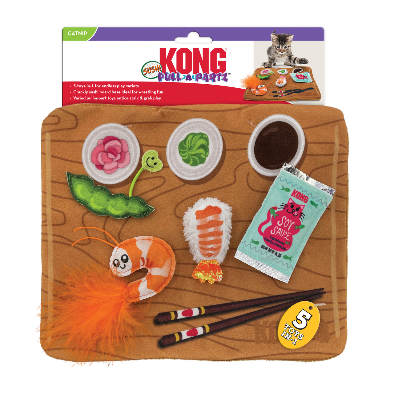 Pull-a-Partz 5-in-1 Sensory Cat Toy, Sushi, with Premium North