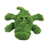 Green alligator-shaped dog toy with soft plush material.