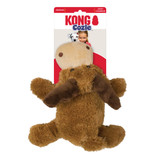 Brown and beige moose-shaped toy with small antlers and soft body. Shown in its retail packaging.