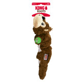 Plush squirrel dog toy with flat tail and stitched details. Shown in its retail packaging.