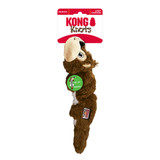 Plush squirrel dog toy with flat tail and stitched details. Shown in its retail packaging.