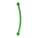 Green twisted hard dog toy with balled handle.