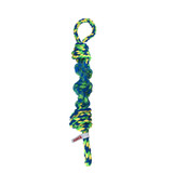 Blue and Green twisted rope dog toy with knotted ends and chewable texture.