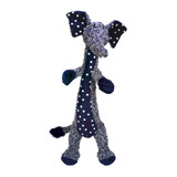 Plush blue elephant  plush dog toy with long thin body.