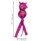 Green Rabit character toy with round head and tethered legs. Shown with product dimensions