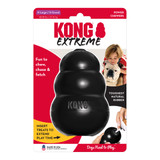 Black natural rubber KONG shaped dog toy with three tiers and “KONG” embossed. Shown in its retail packaging.