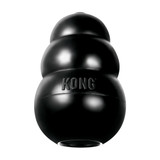 Black natural rubber KONG shaped dog toy with three tiers and “KONG” embossed.