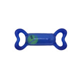 Blue bone-shaped dog toy with handles at the end.