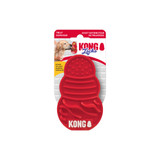 Red KONG-shaped dog feeding mat with textured grooves and ridges. Shown in its retail packaging.