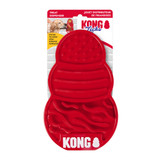 Red KONG-shaped dog feeding mat with textured grooves and ridges. Shown in its retail packaging.