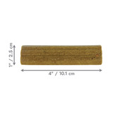 Two cylindrical dog treats with speckled surface, arranged side by side. Shown with product dimensions