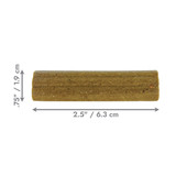 Two cylindrical dog treats with speckled surface, arranged side by side. Shown with product dimensions
