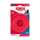 Red circular natural rubber ring dog toy with textured surface. Shown in its retail packaging.