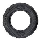 Black tire shaped dog toy with hollowed out center.