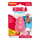 Pink natural rubber KONG shaped dog toy with three tiers and “KONG” embossed. Shown in its retail packaging.