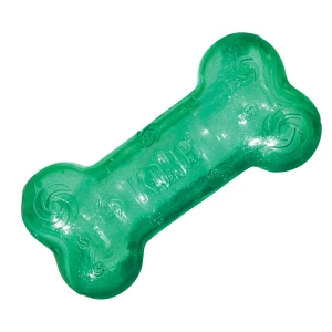 Green bone-shaped dog toy with textured ridges.