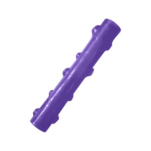 Purple stick-shaped dog toy with raised bumps.