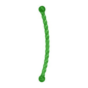 Green twisted hard dog toy with balled handle.