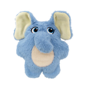 Blue elephant plush dog toy with soft texture and floppy ears.