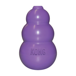 Purple natural rubber KONG Classic toy for cats.