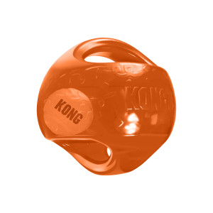 Orange ball-shaped dog toy with green accents and translucent surface. Orange ball-shaped dog toy with green accents and translucent surface.