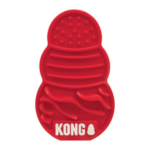 Red KONG-shaped dog feeding mat with textured grooves and ridges.