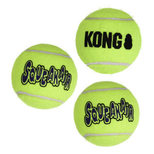 Neon green tennis ball dog toy with KONG printed.